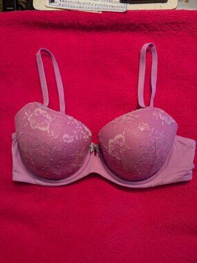 Victoria's Secret Body by Victoria Lined Demi Bra 36D Purple Floral Lace